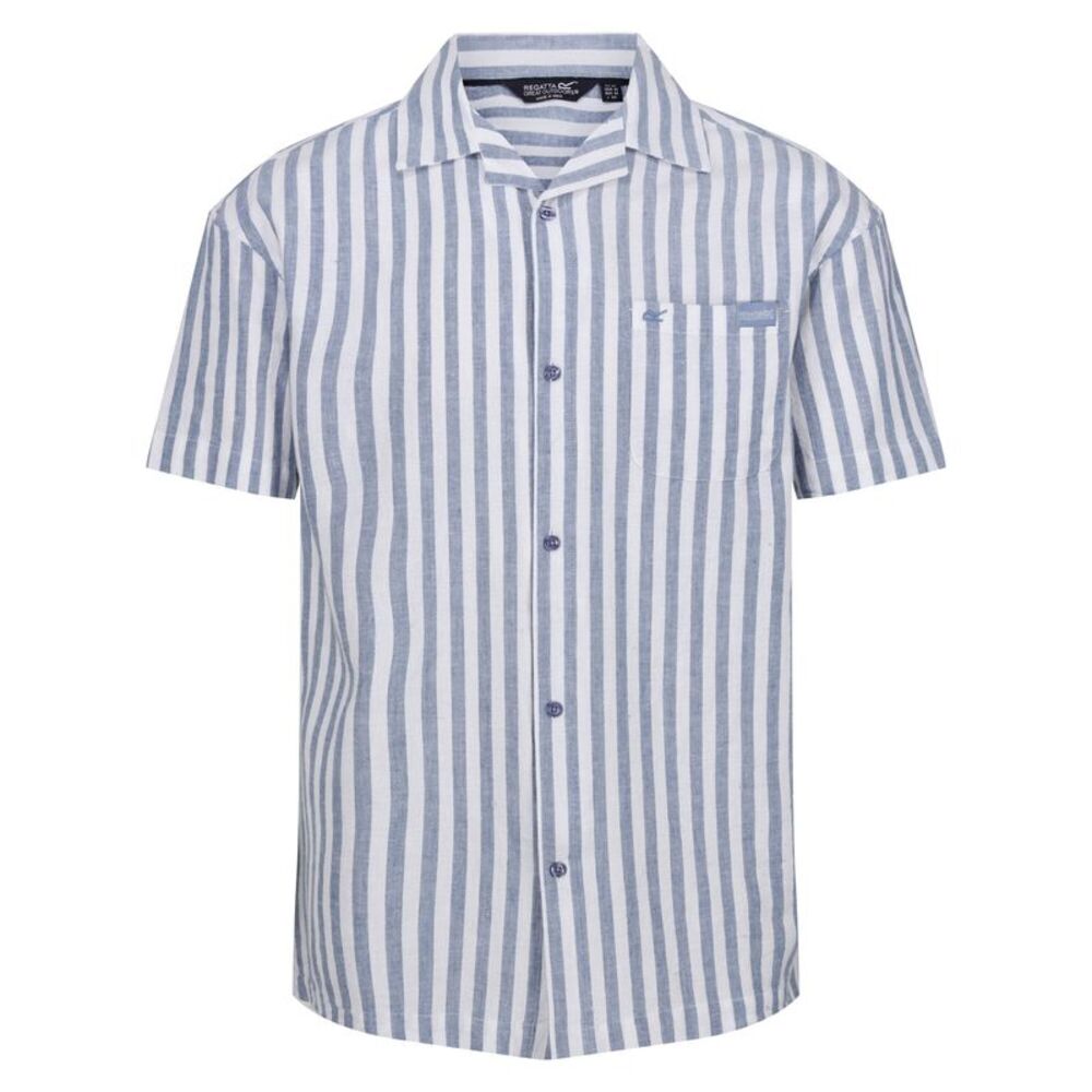 Regatta Mens Shorebay II Stripe Short-Sleeved Shirt / Coronet Blue/White